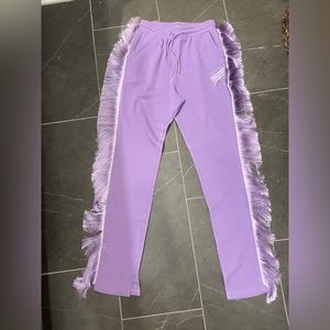 Purple soft fringe sweatpants